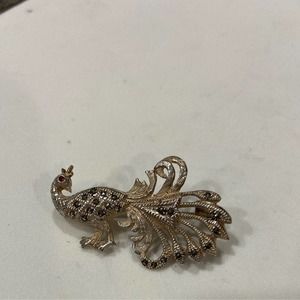 Antique sterling silver Marcasite peacock pin